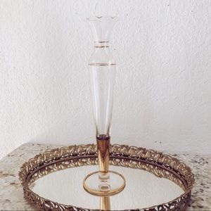 Vintage Mid Century Gold Trim Scalloped Edge Glass Bud Vase